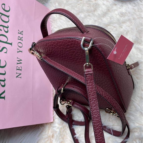 𝗡𝗪𝗧 Kate Spade Mini Caden Carter Backpack/Crossbody Bag- Cherrywood/Burgundy - Picture 7 of 9